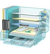 DALTACK Mesh Desk Organizer, 5-Tier Paper Letter Tray with File Holder &amp; Pen Holder &amp; Sliding Dra...