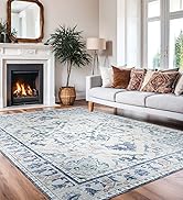 Joydeco 6x9 Area Rugs for Living Room, Non Slip Machine Washable Vintage Rug, Low Pile Chenille P...
