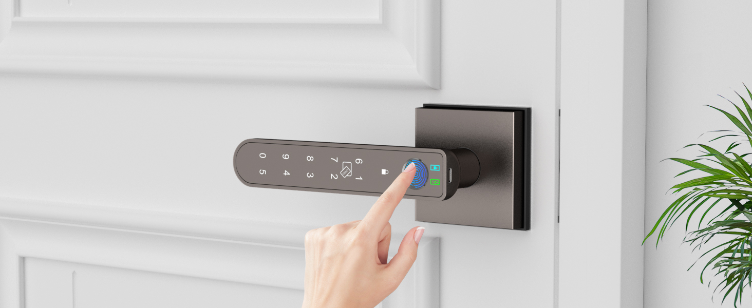 Interior keypad door knob Fingerprint Unlock grey