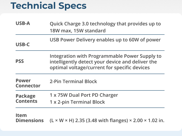 Small form factor metal USB charger with dimensions and 2-pin terminal power input