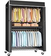 FUTASSI Black Clothing Rack with Black Cover, P1C Plus Rolling Closet Rack with Wheels, Metal Gar...
