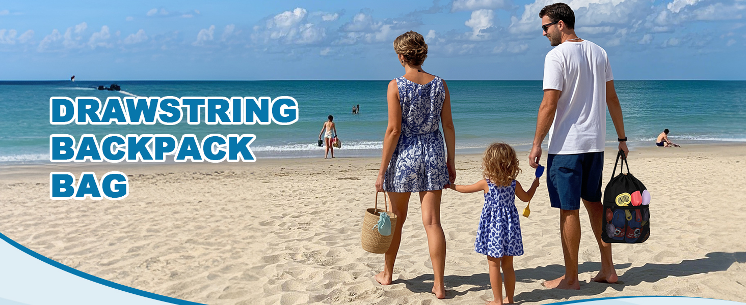 Your beach-day essential: the lightweight TILYMOL drawstring bag for towels, toys &amp;amp; stress-free fun.