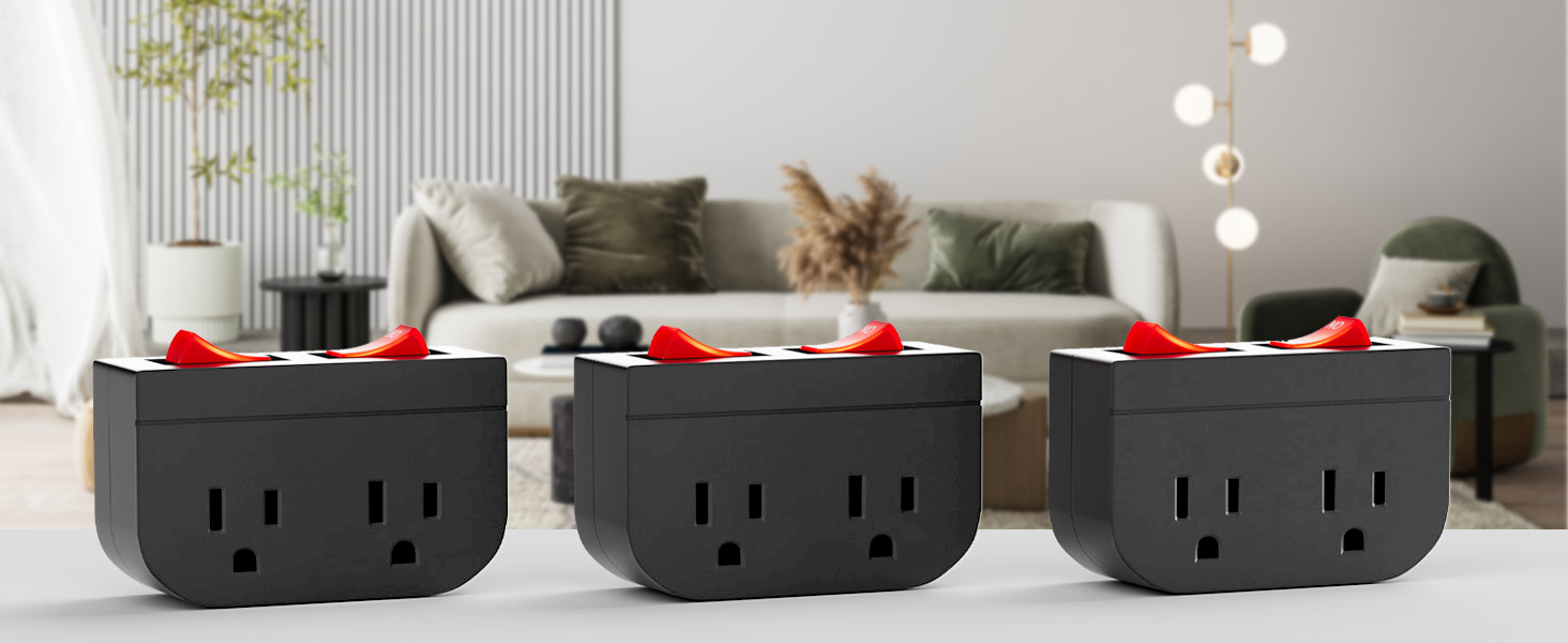 on/off switch for appliances; plug in switch for lights; energy saving switch
