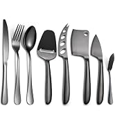 A · HOUSEWARE 8 Pieces Black Cheese Knives Set with Dinning Knife Fork Spoon Stainless Steel Mult...