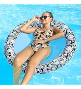 Inflatable Pool Floats for Adults, Fabric Covered Pool Chair Lounger Float, Mesh Pool Lounger Flo...