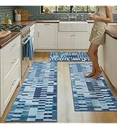 hicorfe Kitchen Rugs Set of 3,Non Slip Modern Geometric Kitchen Mats for Floor-Thick Stain Resist...