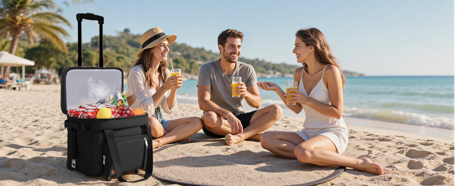 Easily wheel the MIYCOO leakproof beach cooler to your party for ice-cold drinks all day.