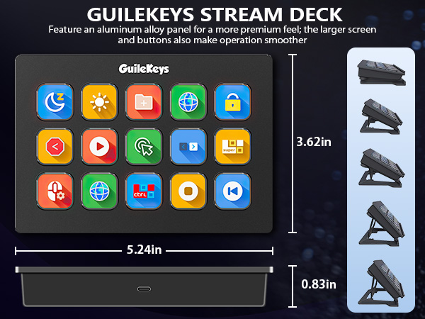 Stream Controller, Stream Deck with 15 Macro Keys Customizable, Gaming Macro Keypad