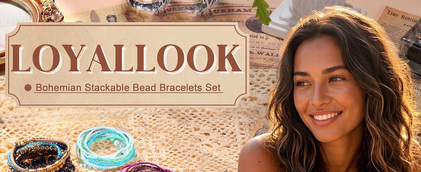 Bohemian Stackable Bead Bracelets for Women Stretch Bohemian Style Multilayered Boho Bracelet