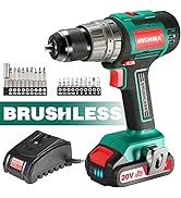 Cordless Drill 20V Max, HYCHIKA Brushless Drill Max Torque 530 In-lbs, 2.0 AH Battery 1H Fast Cha...