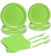 PCLMLES 96pcs Disposable Solid Tableware Set Paper Plates Round for 24 Guests Party Table Supplie...