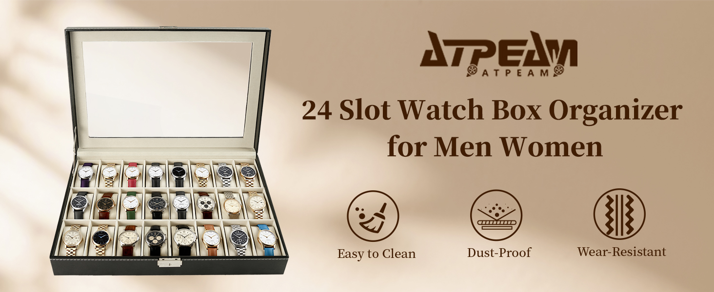 24 Slot Watch Case Waterproof Dustproof Lockable Watch Box Organizer