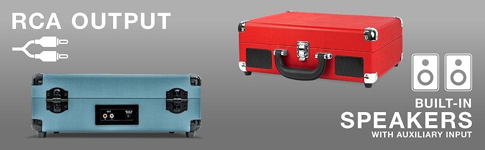 Built-in stereo speakers and RCA output