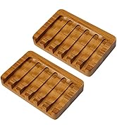 SAMEBUTECO Teak Wooden Soap Holder - 2 Pack, Self Draining Tray, Waterfall Drain, Soap Saver for ...