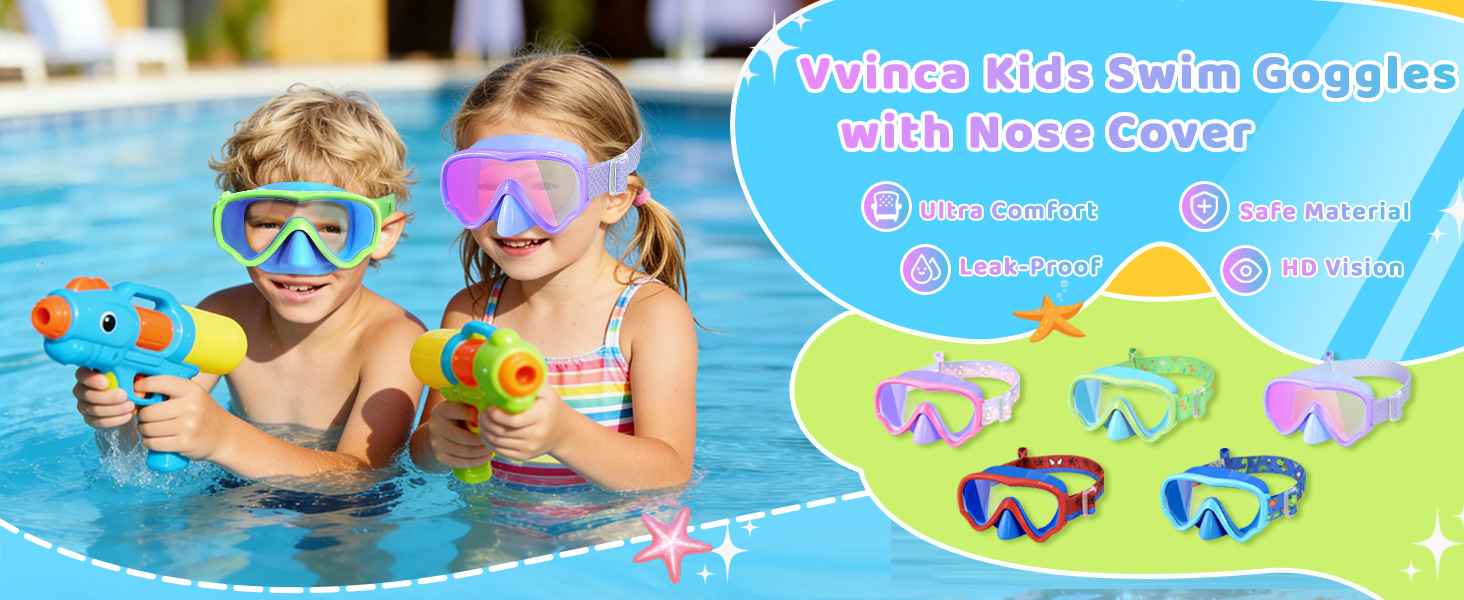 Kids Swim Goggles with Nose Cover