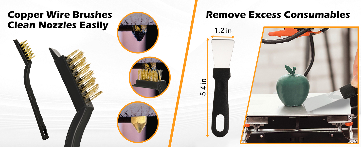 3D Printing Nozzle Cleaning Kit with Copper Wire Brushes and Spatula.