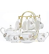 Tea Sets 22-Piece Porcelain Ceramic Coffee Tea Gift Mother's Day Sets Teapot and Cup Set Cups Sau...
