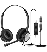 MKJ USB Headset with Noise Cancelling Microphone for Computer, PC, Laptop, Call Center, Office, U...