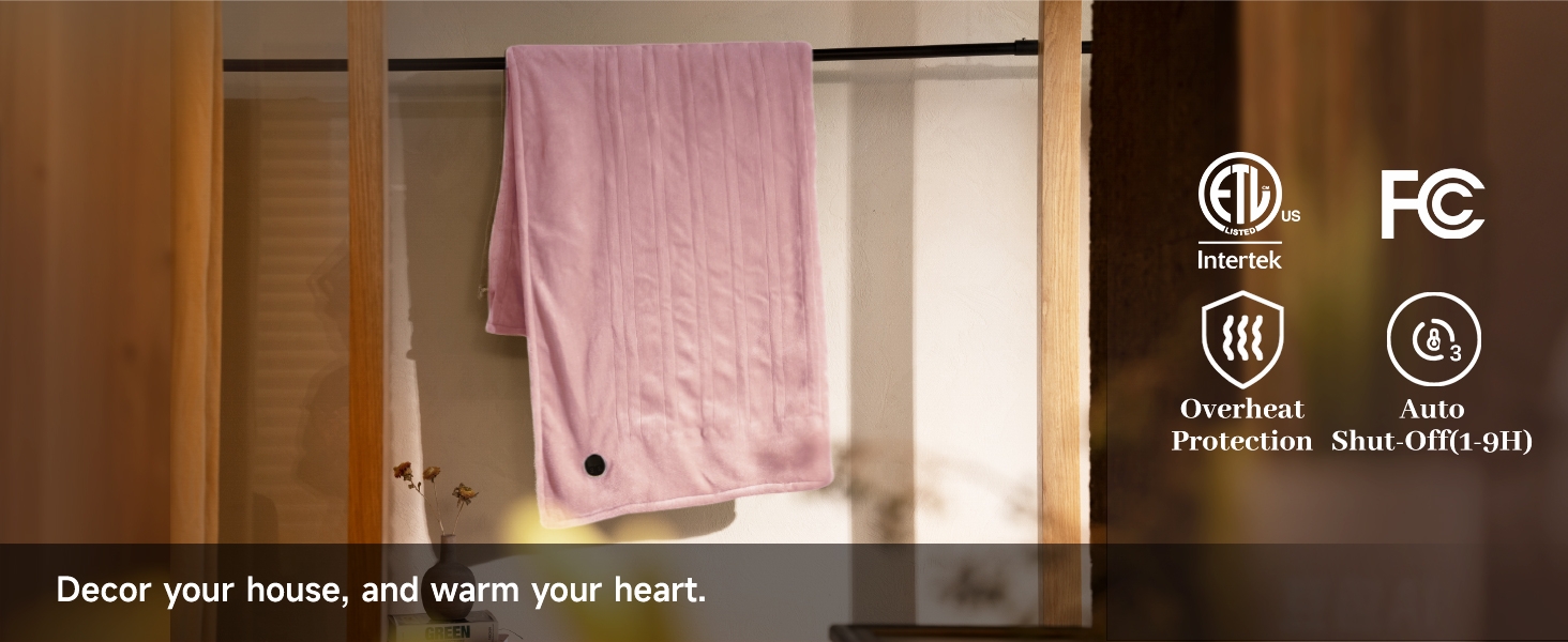 Built-in button heated throw