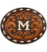 Western Belt Buckle for Cowboy &amp; Cowgirl - Handmade Leather Engraved Initial Letter ABC To Z West...