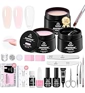 Beetles Hard Gel for Nails Kit,Soft Nude 3 Colors Clear Nude Pink Sculpted Gel with Long Square H...