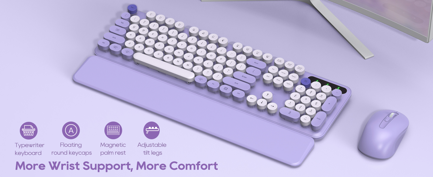 Purple typewriter wireless keyboard mouse combo student apartment cafe office back to school college