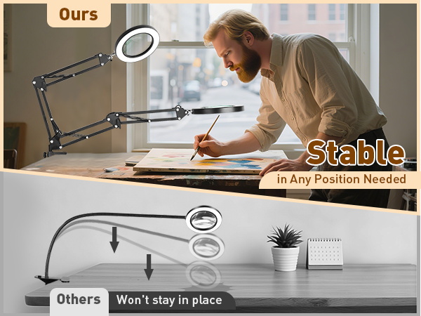 10x magnifying glass with light and stand Stable and adjustable rotating arm desk magnifier
