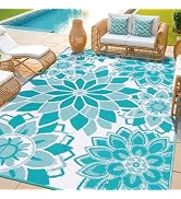 LOKHOM Outdoor Rug for Patio 6x9 ft Reversible Plastic Straw Patio Camping Rug, Floral Waterproof...