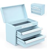 WORKPRO Mini Metal Tool Box with 2 Drawers and Top Storage, Small Tool Chest with PVC Liners and ...