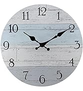 Plumeet Wall Clock, 12'' Frameless Wooden Wall Clocks with Silent Quartz Movement, Rustic Coastal...