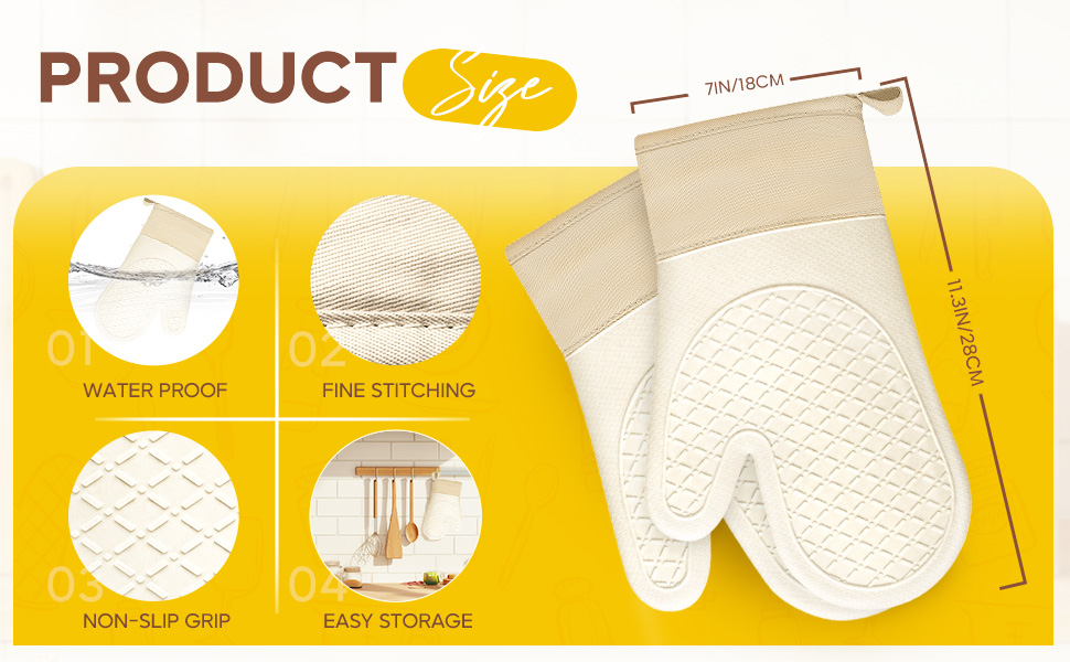 Oven Mitts 2 Pack,Silicone Heat Resistant Non-Slip Gloves Product Dimensions 13.1&amp;#34;L x 7&amp;#34;W