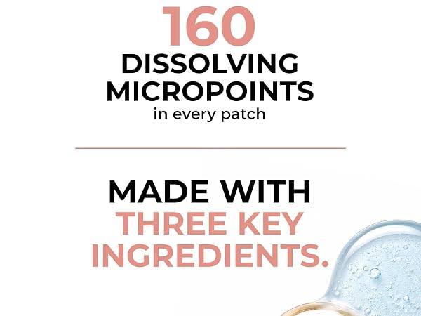 160 dissolving micropoints in every patch. Made with three key ingredients. Sodium Hyaluronate