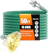 50 FT 16/3 Gauge Outdoor Extension Cord with Multiple Outlets Light Indicator, Flexible 3 Outlets...