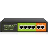 SICSOLINK AI Smart 6 Ports PoE+ Switch (4 PoE+ Ports,2 Uplink),802.3af/at,30W Each Port,100Mbps,E...