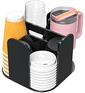 Rulyyo 4-Compartment Countertop Cup Dispenser - Black Acrylic Cup and Lid Carousel Coffee Bar Acc...