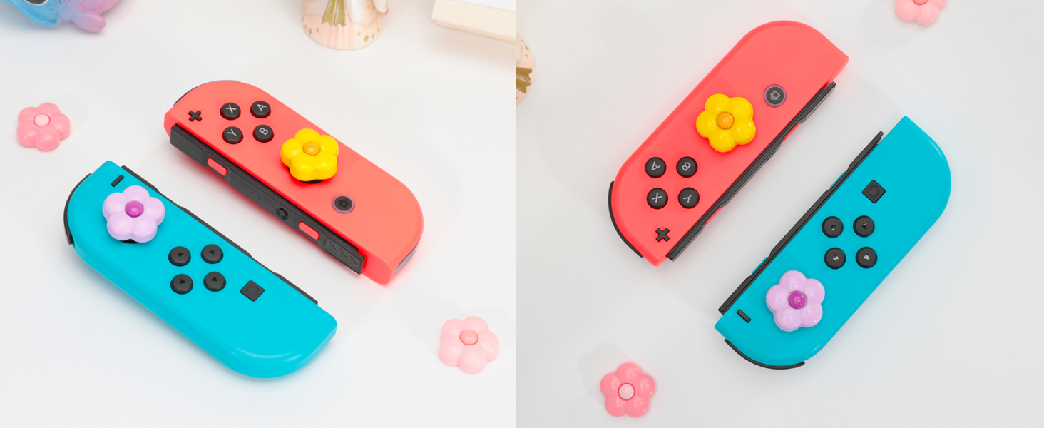 switch thumb grips caps joycon button covers flower yellow pink red purple