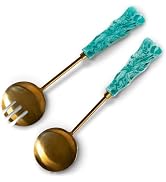 Folkulture Salad Servers or Salad Hands | (12 X 3") Aqua Teal Metal with Resin Salad Tongs for Se...