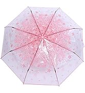 Akozon Pink Rain Umbrella for Girls Clear Umbrella 1PC Transparent Folding Umbrella Fashionable P...