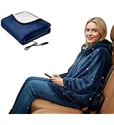Sojoy Wearable 12V Heated Car Blanket with Zipper Design, Flannel Sherpa Electric Shawl for Cars ...