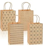Elsjoy 100 Pack 4 Styles 5" x 8" Small Kraft Paper Gift Bags with Handles, Brown Paper Party Favo...