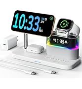 5 in 1 Wireless Charger with Alarm Clock for Apple,Mag-Safe Charging Station for iPhone 16/15/14/...