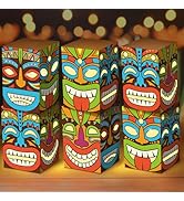 6PCS Tiki Party Boxes Hawaiian Luau Themed Party Decorations Tiki Totem Boxes Tropical Aloha Orna...