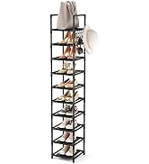 LANTEFUL Tall Narrow Shoe Rack for Entryway, 10-Tier Sturdy Metal Shoe Shelf Storage 10-15 Pairs ...