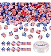 Sparkeads 300 Pcs Independence Day Polymer Clay Beads Set Round Rectangle Star American Flag Red ...