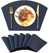Homaxy Round Table Placemats Set of 6, Washable Wedge Shaped Faux Leather Table Mats, Wipeable Ki...