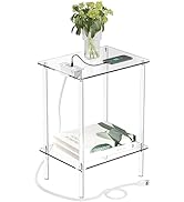 Eglaf Acrylic End Table with Charging Station - Clear Nightstand with USB Ports and Outlets - 2 T...