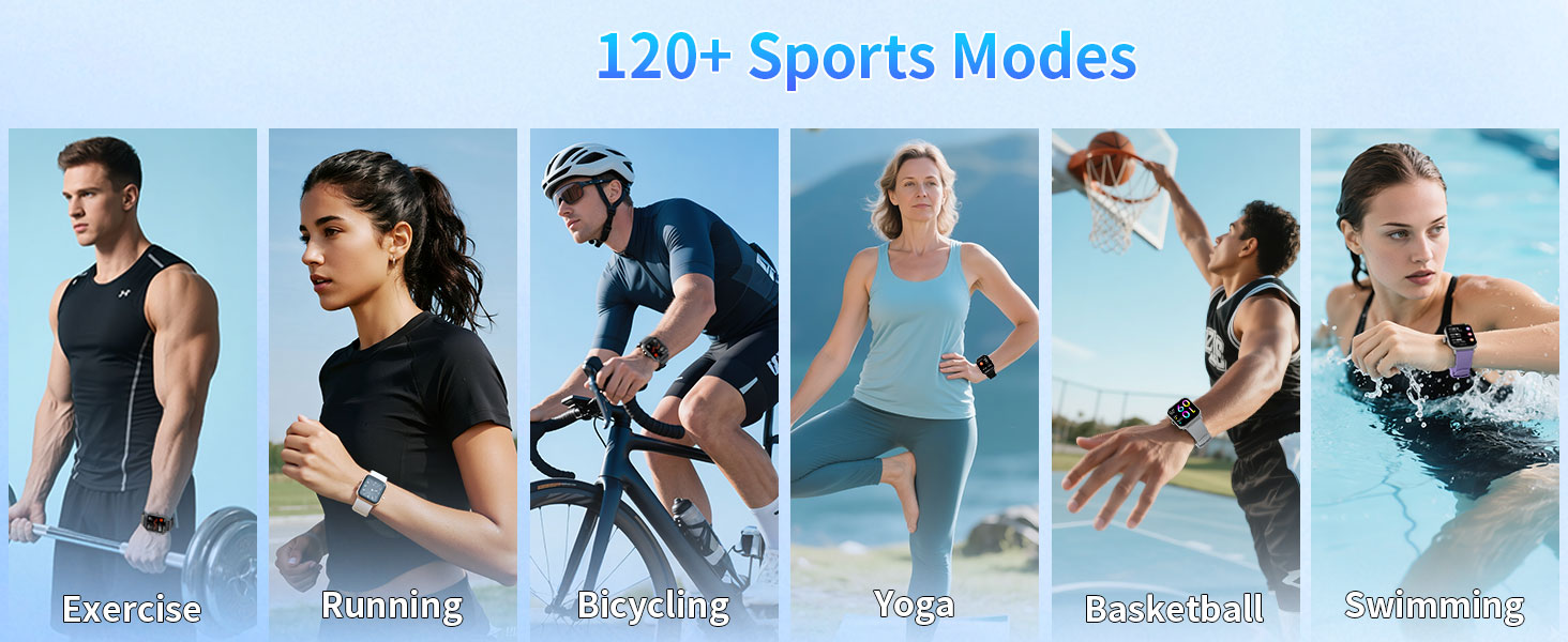 120 Sports Modes, IP68 Waterproof Smartwatch for Android/iOS Black