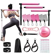kisnbld Pilates Bar Kit with Resistance Bands, Multifunctional Pilates Bar with 3 Set Exercise Re...