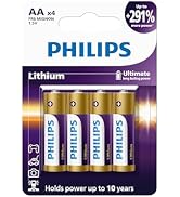Philips AA Lithium Batteries 4 Pack, Ultimate Long-Lasting 1.5v l91 Lithium Double A Battery, +29...