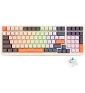 Rii RK909 Wireless Mechanical Gaming Keyboard, 3 Mode 2.4G/Wired/Bluetooth, Blue Switches, 100 Ke...